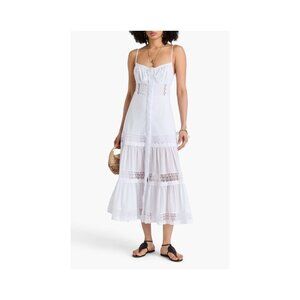 CHARO RUIZ IBIZA Marisa Lace-Trimmed Cotton-blend Voile Midi Dress in White Sz S